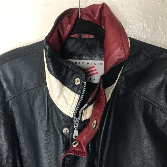 VTG Perry Ellis America 90s Leather Varsity Jacket - Picture 4 of 13
